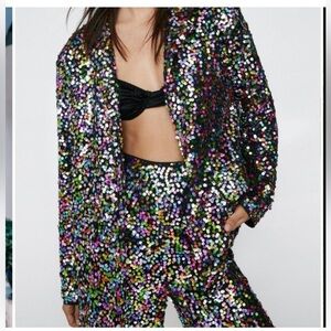 NWOT Nasty Gal Oversized Rainbow Sequinned Jacket